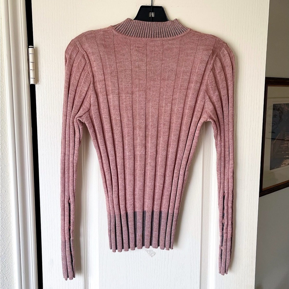 Qiviuk Ines Pullover Sweater Bison Merino Mulberry Silk Knit Pink Small EUC - Picture 9 of 11